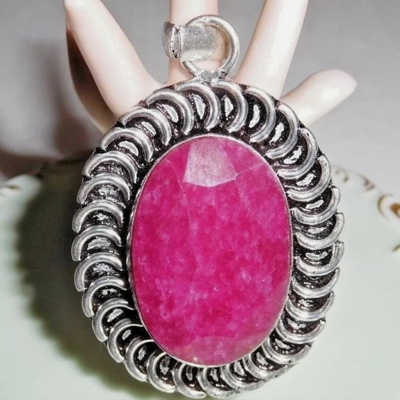 Natural Raw Cut Ruby 925 Silver Pendant - Picture 10 of 10